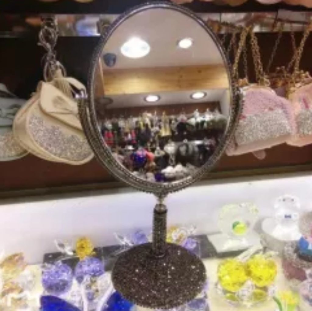 Luxury Crystal Diamond Studded Stand Mirror Black