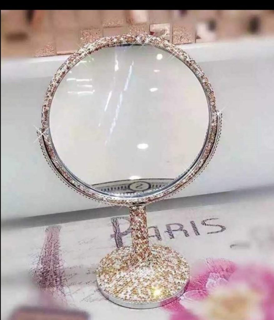 Luxury Crystal Diamond Studded Stand Mirror Gold