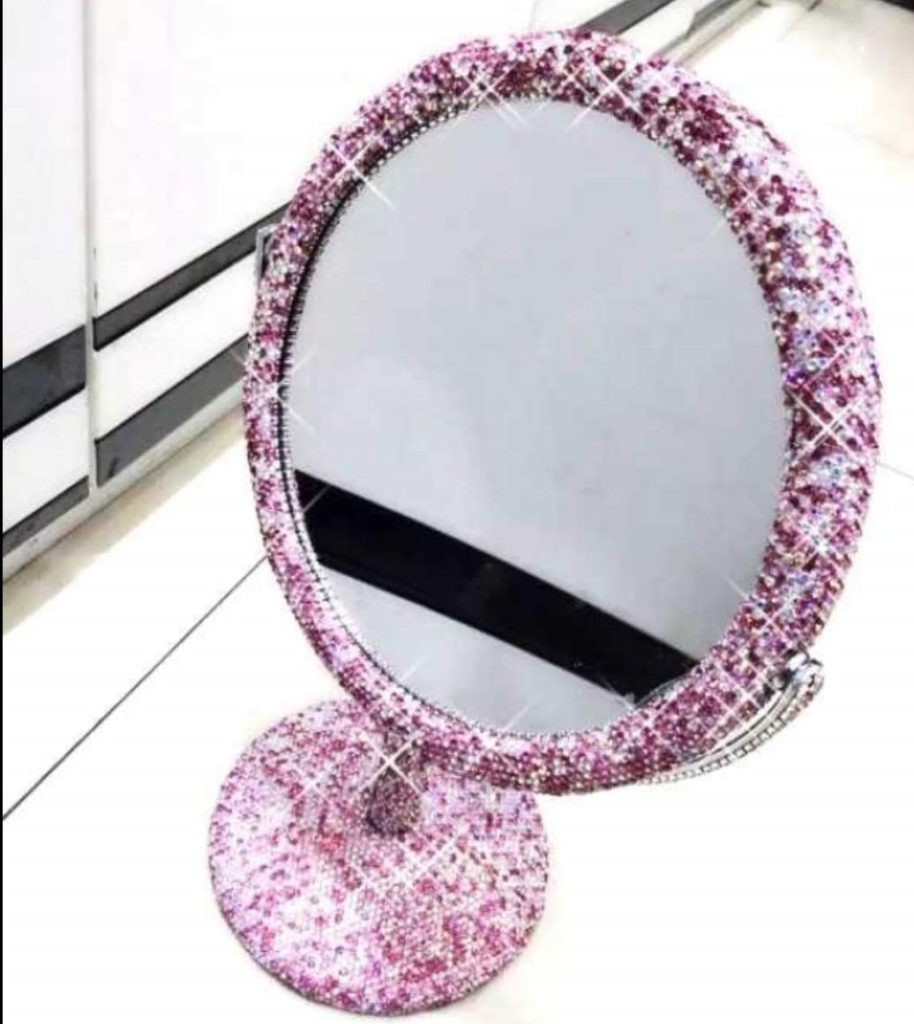 Luxury Crystal Diamond Studded Stand Mirror pink