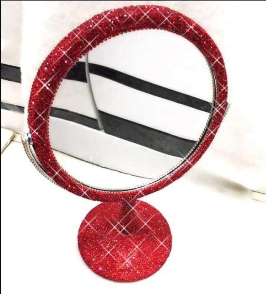 Luxury Crystal Diamond Studded Stand Mirror Red