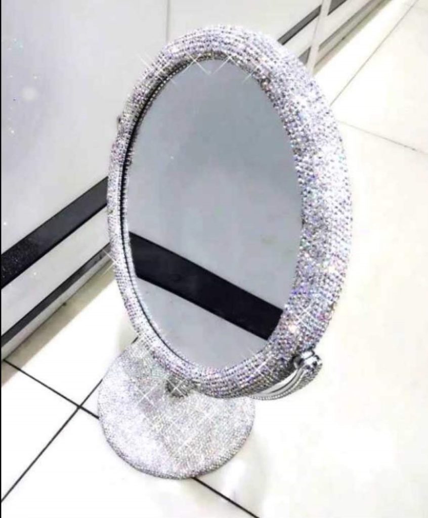 Luxury Crystal Diamond Studded Stand Mirror silver